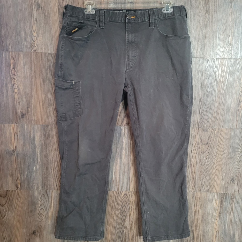 ARIAT Rebar M4 Made Tough Pant Sz 38 x 28 Gray Canvas Relaxed Straight Workwear